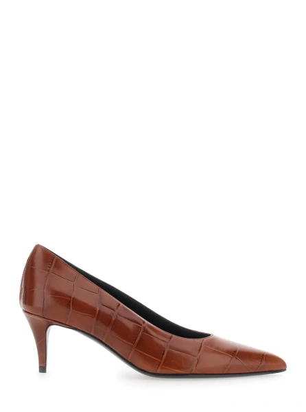 Pantofi Pumps Brown with Rounded Toe in Leather