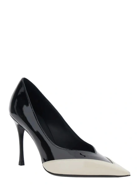 Pantofi 'Yasmin' white and black Pumps with pointed design in patent leather for women