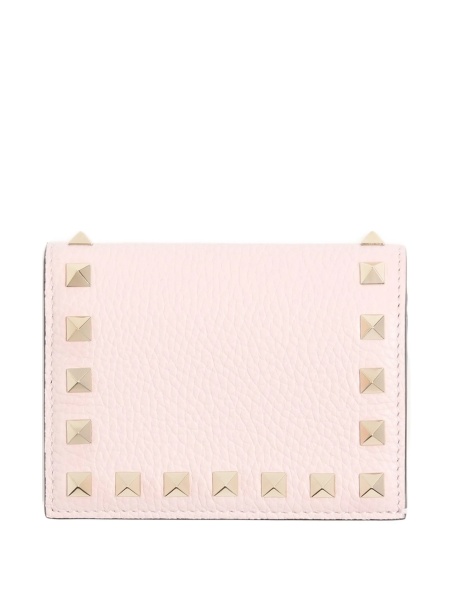 Portofel Valentino Garavani Rockstud roz din piele