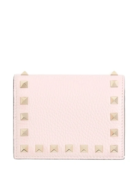 Portofel Valentino Garavani Rockstud roz din piele