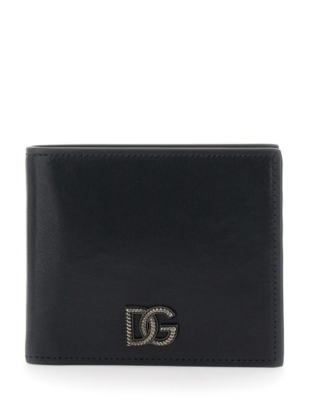 Portofele Black Bi-Fold Wallet with Logo Plate In Leather for Men