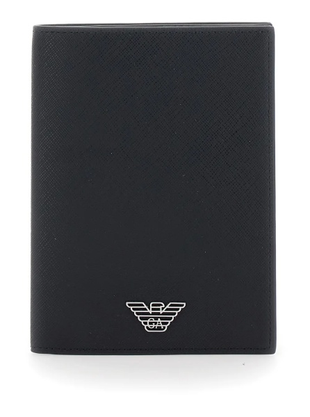 Portofele black Cardholder with metallic logo on the front in tech fabric for men