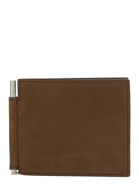 Portofele Brown Wallet with Embossed Logo Lettering and Money Clip in Leather for Men