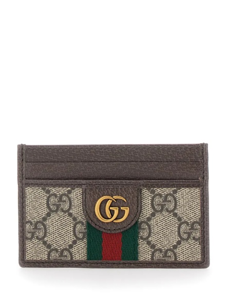 Portofele Card holder 'Ophidia' with GG Plate in GG Canvas and Leather Beige Men