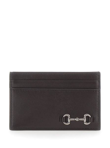 Portofele Card Holder with Horsebit on the Front in Brown Leather for Men