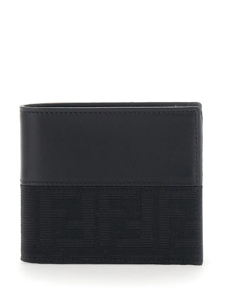 Portofele Dark Brown Bi-Fold Wallet with FF Motif in Leather and Fabric for Men
