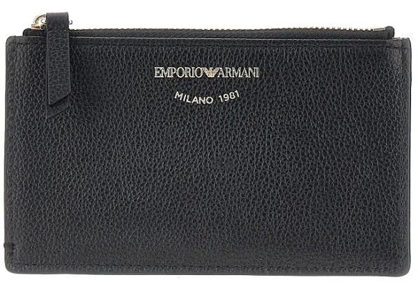 Portofele Grained leather card holder with logo