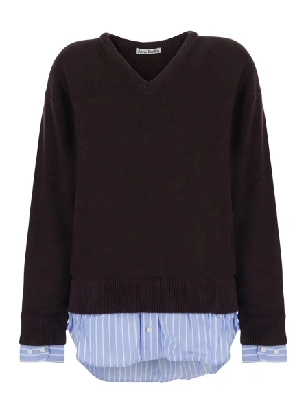Pulover Acne Studios maro din lana si bumbac