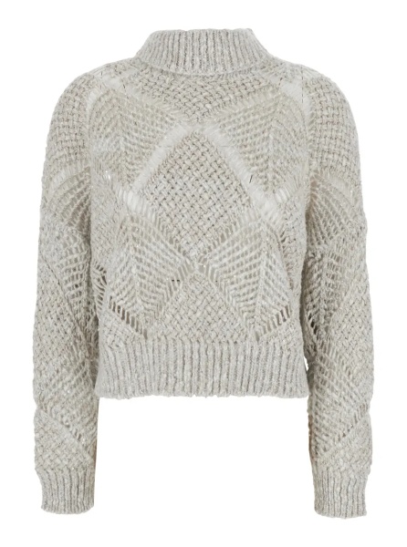 Pulover ASSIA Sweater with V-neck and long sleeves in white fabric for women