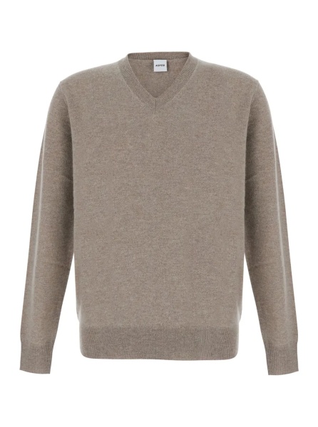 Pulover Beige V-Neck Sweater in Wool and Cashmere for Men