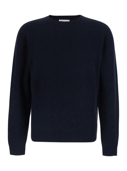 Pulover Black Crew Neck Sweater with Ribbed Details in Blend Wool for Men