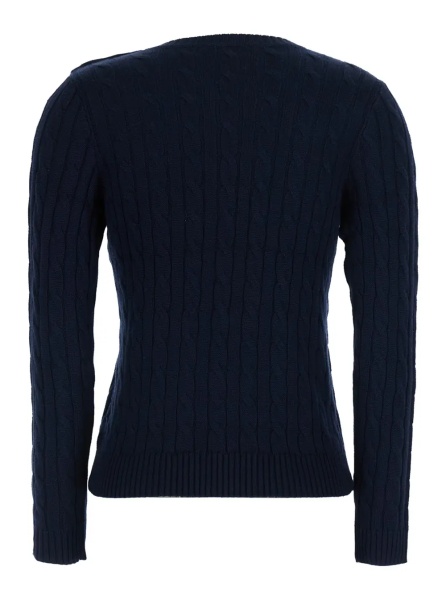 Pulover blue Crewneck sweater with cable knit and logo on the front in cotton Blend women