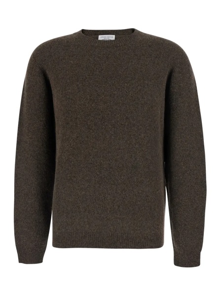 Pulover Brown Crew Neck Sweater with Ribbed Details in Blend Wool for Men