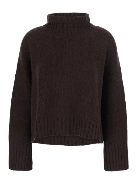 Pulover Brown crewneck sweater with ribbed knit and turtleneck in cotton blend women