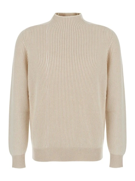 Pulover Brunello Cucinelli bej din casmir