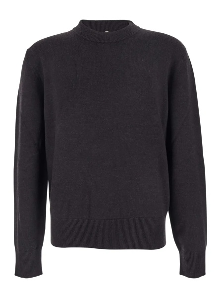 Pulover Dark Brown Crew Neck Sweater with Dropped Shoulder in Wool Blend Man