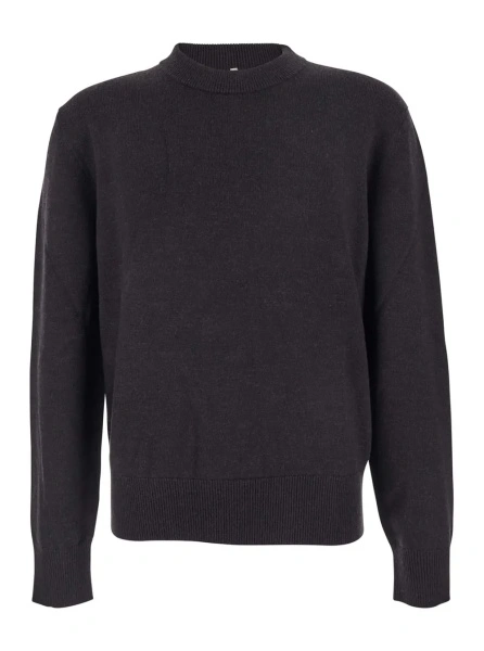 Pulover Dark Brown Crew Neck Sweater with Dropped Shoulder in Wool Blend Man