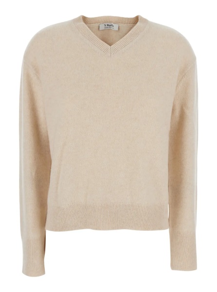 Pulover 'FATA' beige sweater with V-neck and long sleeves in cashmere for women