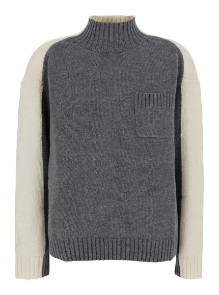 Pulover Grey and white Sweater with high collar and bicolor design in wool and cashmere Women