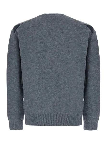 Pulover Grey crew neck sweater with an argyle motif on the front in wool for women