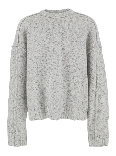 Pulover Grey Crewneck Sweater with Dropped Shoulders in Wool Blend Man