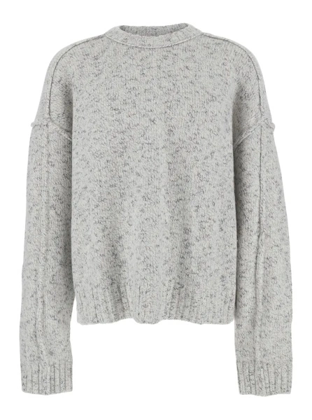 Pulover Grey Crewneck Sweater with Dropped Shoulders in Wool Blend Man