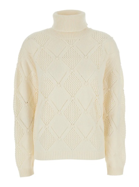 Pulover High-neck long sleeve top in White Fabric for women