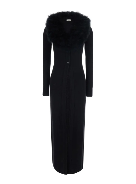 Pulover Knitwear with collar and long sleeves in black virgin wool for women