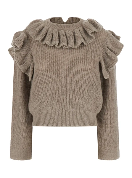 Pulover MASTICE Sweater with V-neck and long sleeves in Beige mixed fabric for women
