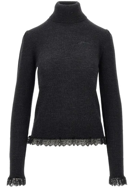 Pulover Merino wool sweater with lace trimming