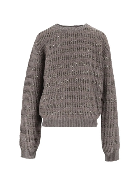 Pulover MOHAIR PLATINUM CREW NECK SWEATER WITH SEQUIN STRIPE