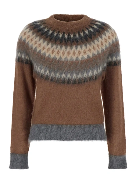 Pulover MSTGLASSA Sweater characterized by a crew neck and long sleeves in brown for women