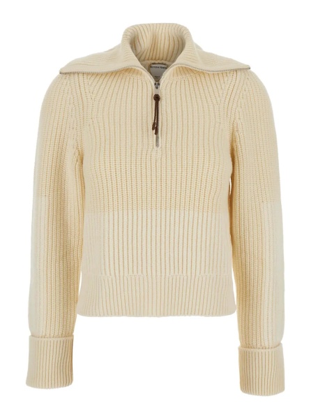 Pulover MW WOOL ENGLISH RIB KNT SWEATER WITH HALF ZIP