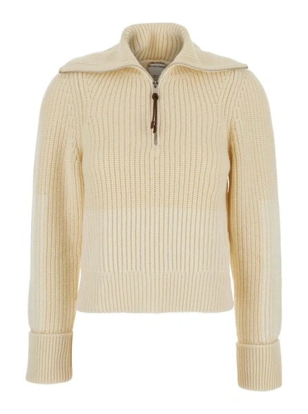 Pulover MW WOOL ENGLISH RIB KNT SWEATER WITH HALF ZIP