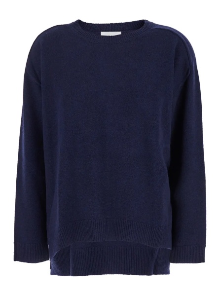 Pulover P.A.R.O.S.H. Blue Crewneck Sweater with Asymmetric Hem in Wool and Cashmere Woman