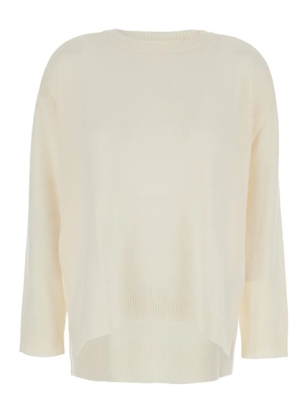 Pulover P.A.R.O.S.H. White Crewneck Sweater with Asymmetric Hem in Wool and Cashmere Woman