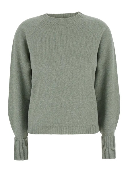 Pulover Sweater with round neckline and long sleeves in Tech Fabric Green Woman