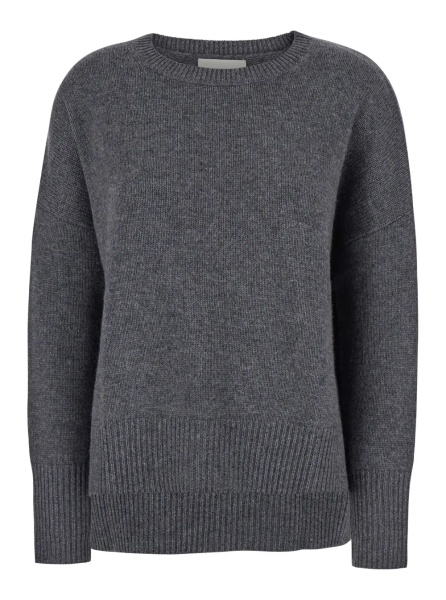 Pulover Sweater with U-neck and long sleeves in gray cashmere for women