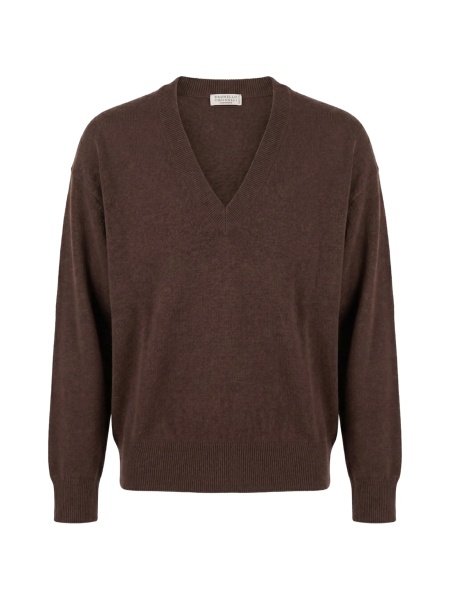 Pulover tricotat Brunello Cucinelli maro din casmir