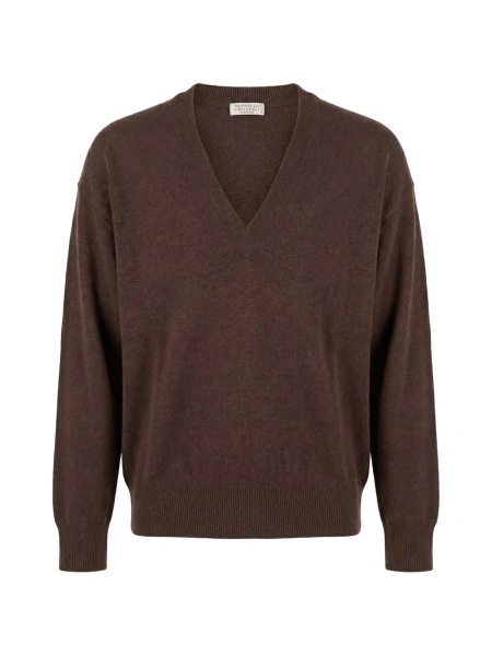 Pulover tricotat Brunello Cucinelli maro din casmir
