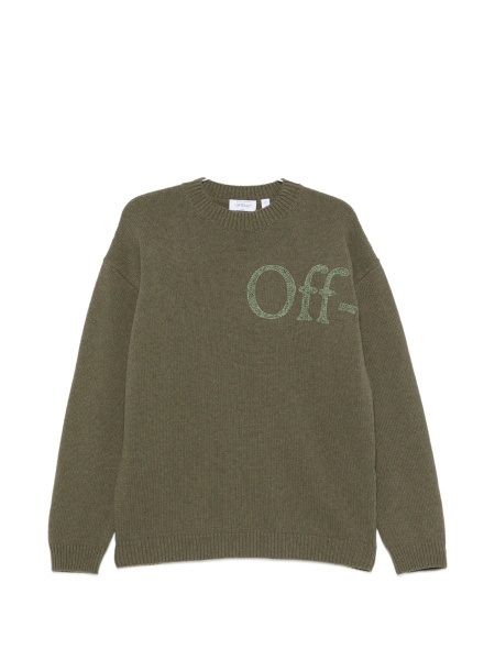 Pulover tricotat Off-White verde din lana si poliamida