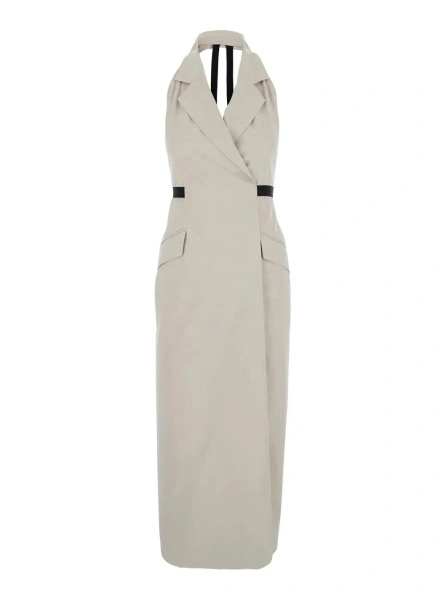 Rochie lunga Max Mara bej din bumbac si lana