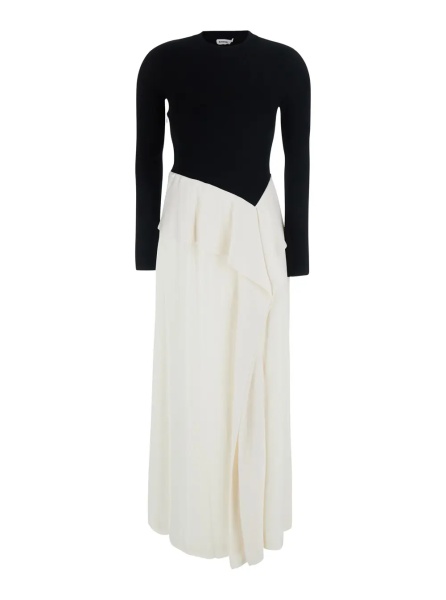 Rochii Black and white Long Dress with asymmetrical design skirt in Blend wool women