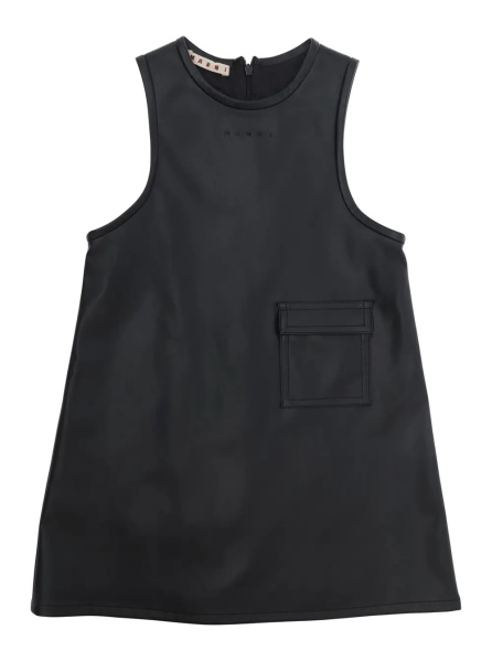 Rochii black Dress with logo lettering on the front in eco-leather for Girl