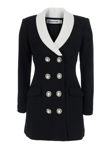 Rochii Black Jacket with Contrasting V-Neck and Jewel Buttons in Wool for Women