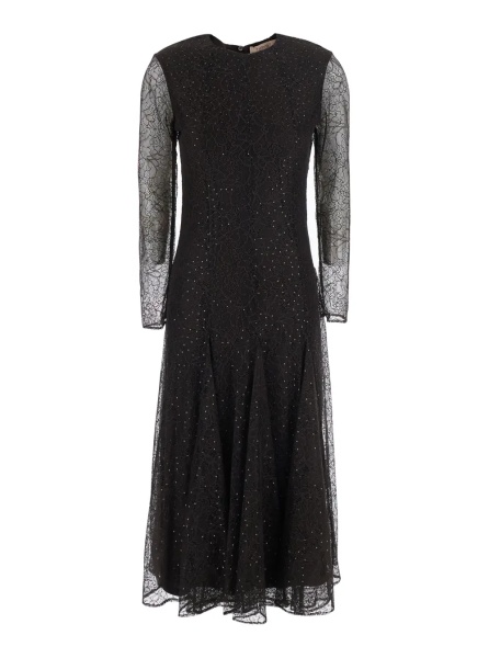 Rochii Brown Dress with V-neck and Long Sleeves in Tech Fabric for Women