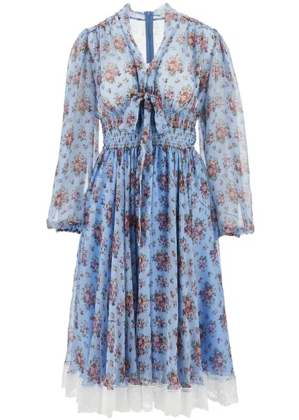 Rochii Bunch of flowers print chiffon midi dress