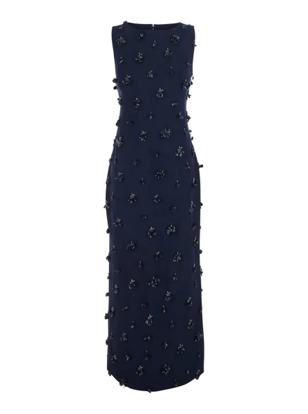 Rochii 'Claudia' Blue Sleeveless Long Dress with All-Over Applique Embellishments in Tech Fabric for Women