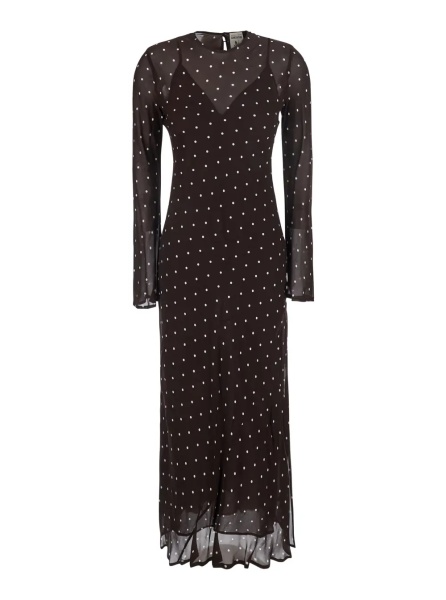 Rochii 'Connie' Black Long Dress with Keyhole Closure on the Back and All-Over Polka Dot Motif in Viscose for Women