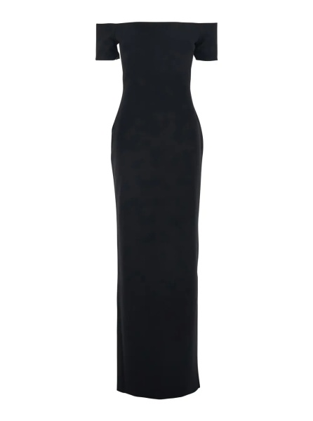 Rochii Dress 'Nile' with Off Shoulder and Vent on the Back in Black Fabric for Women